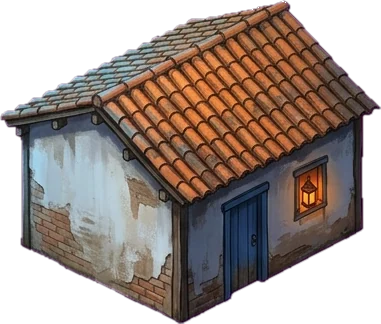 Casa de taipa de telhado vermelho